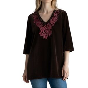 April Cornell velvet floral embroidered v-neck tunic top S excellent condition